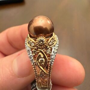 14k gold pearl diamond ring
